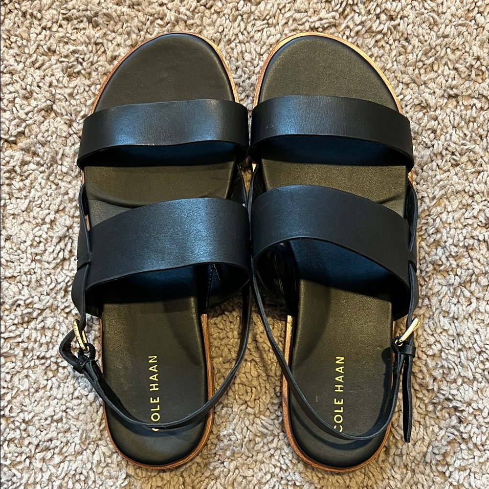 Cole Haan Black Leather Double-Strap Slingback Sandals
